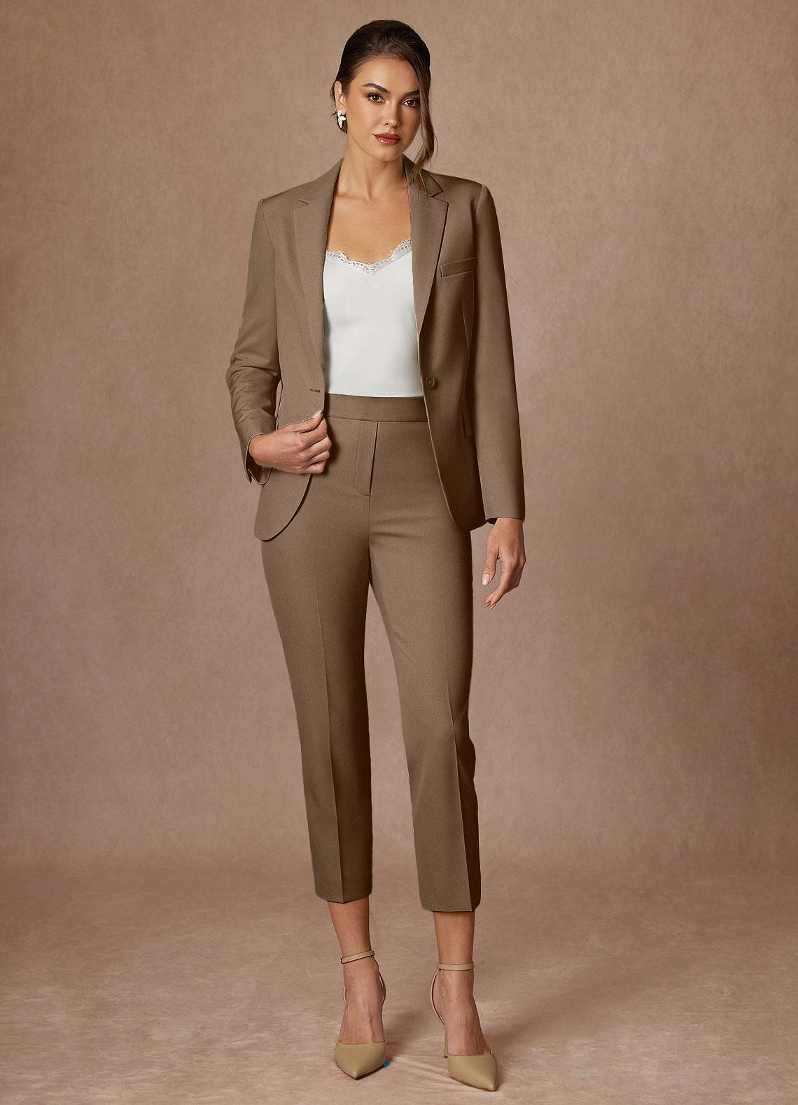 front Charlotte Truffle Refined Weave Blazer