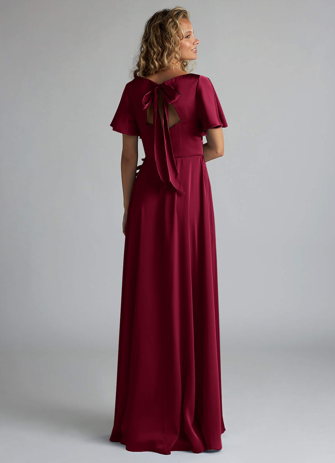 Azazie Kimber Bridesmaid Dresses Burgundy A-Line Ruched Stretch Satin Dress image1