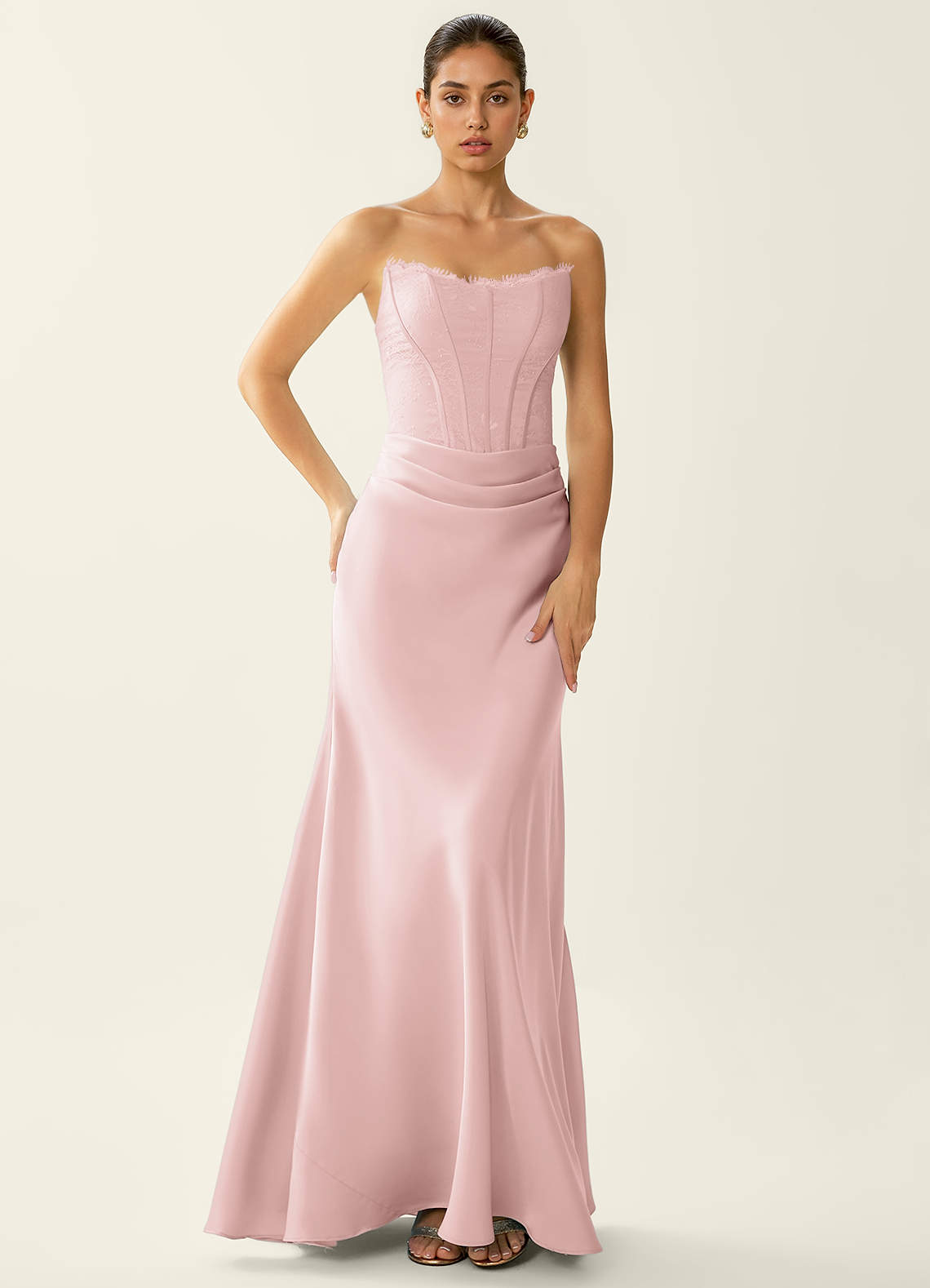 Fiammetta Rose Gold Lace Corset Stretch Satin Mermaid Prom Dress