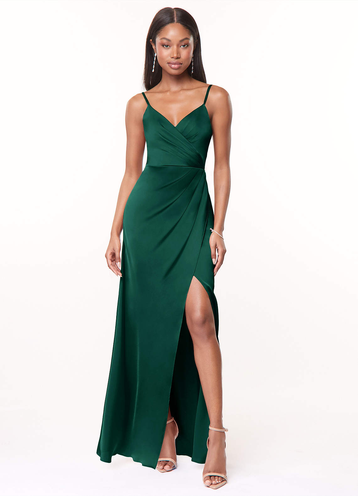 Azazie Maci Stretch Satin Dress Emerald Bridesmaid Dresses | Azazie