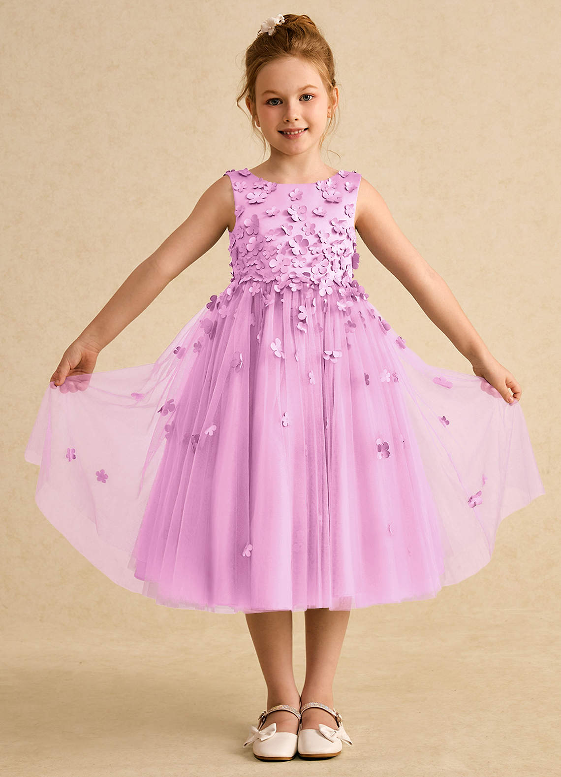 Azazie Lana Flower Girl Dresses Candy Pink A-Line Sleeveless Matte Satin Dress image1
