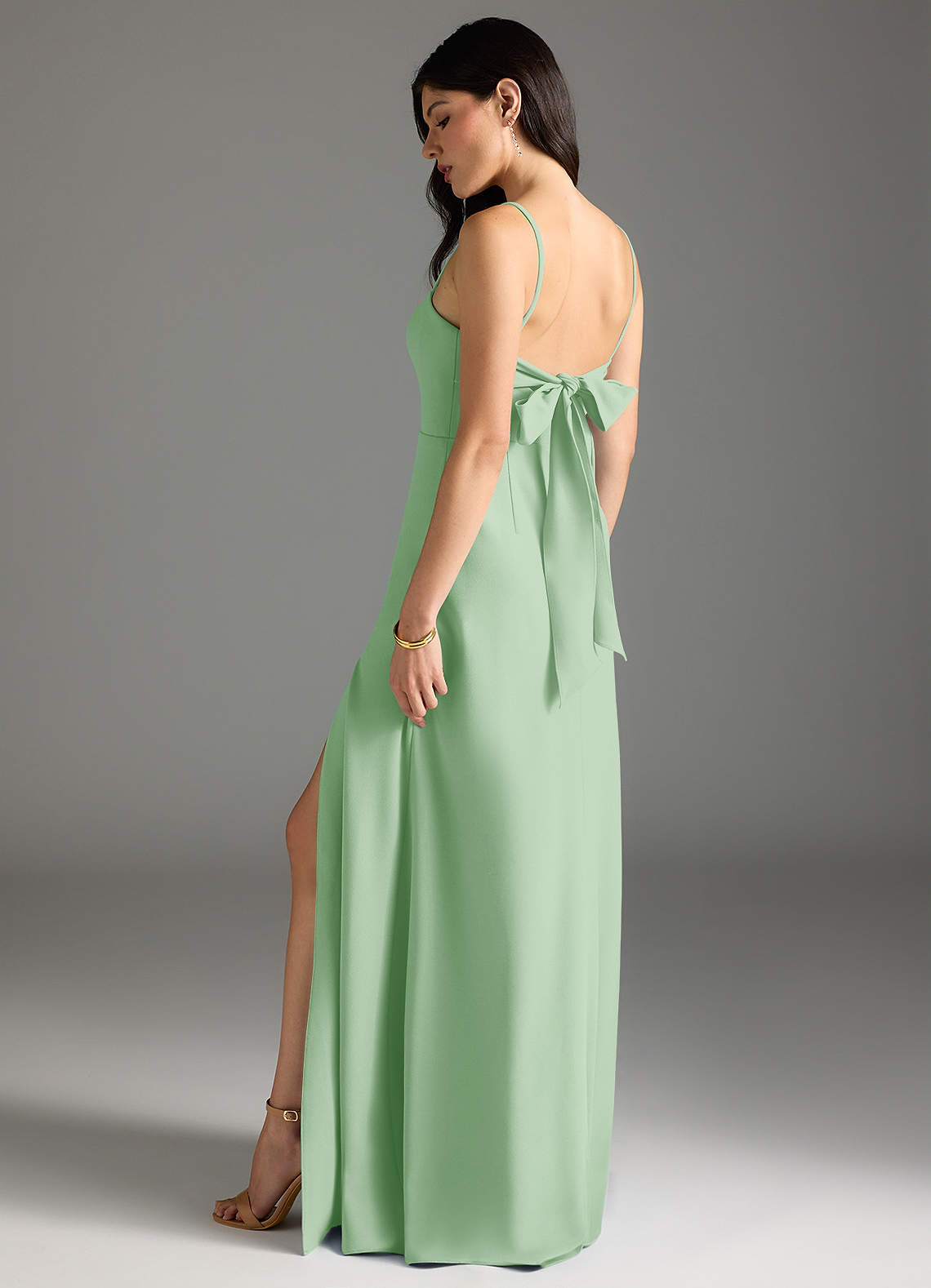 crepe sage bridesmaid dresses Bardot Crepe Bridesmaid Dress