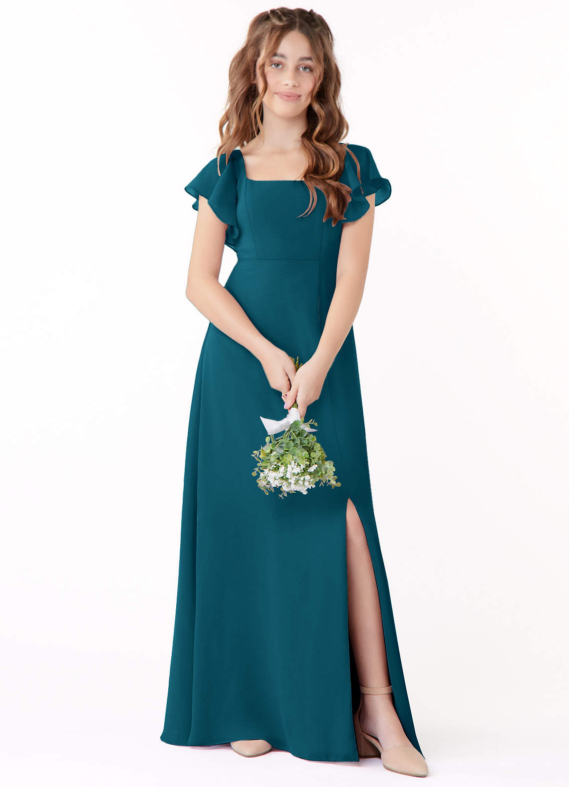 Azazie Bondi Junior Ink Blue A-Line Bow Chiffon Dress image1