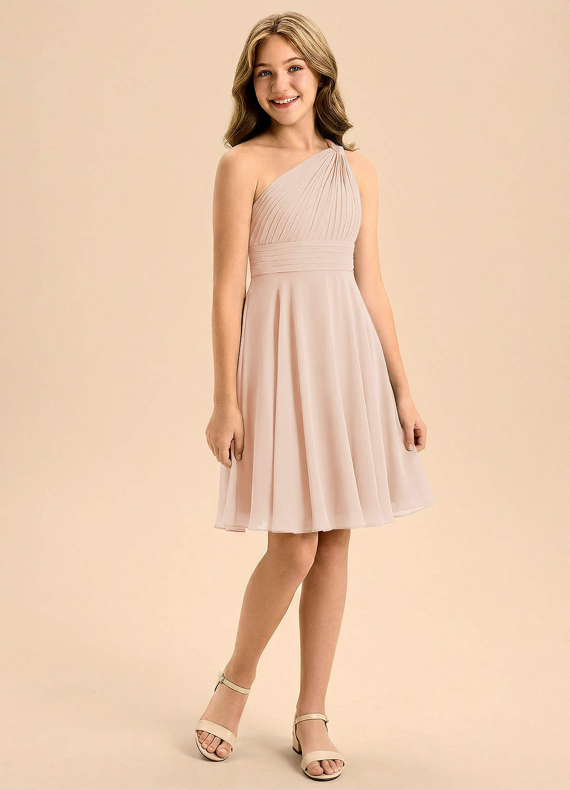 Azazie Charlize Junior English Rose A-Line Pleated Chiffon Dress image2