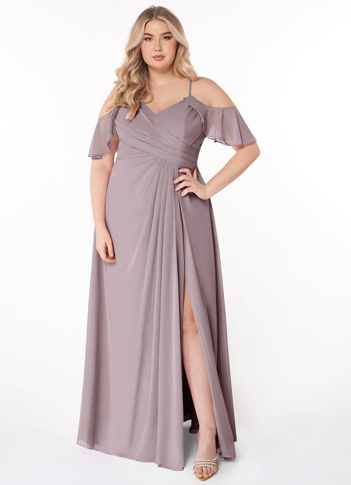 Azazie Dakota Bridesmaid Dresses Dusk A-Line V-Neck Pleated Chiffon Dress image1