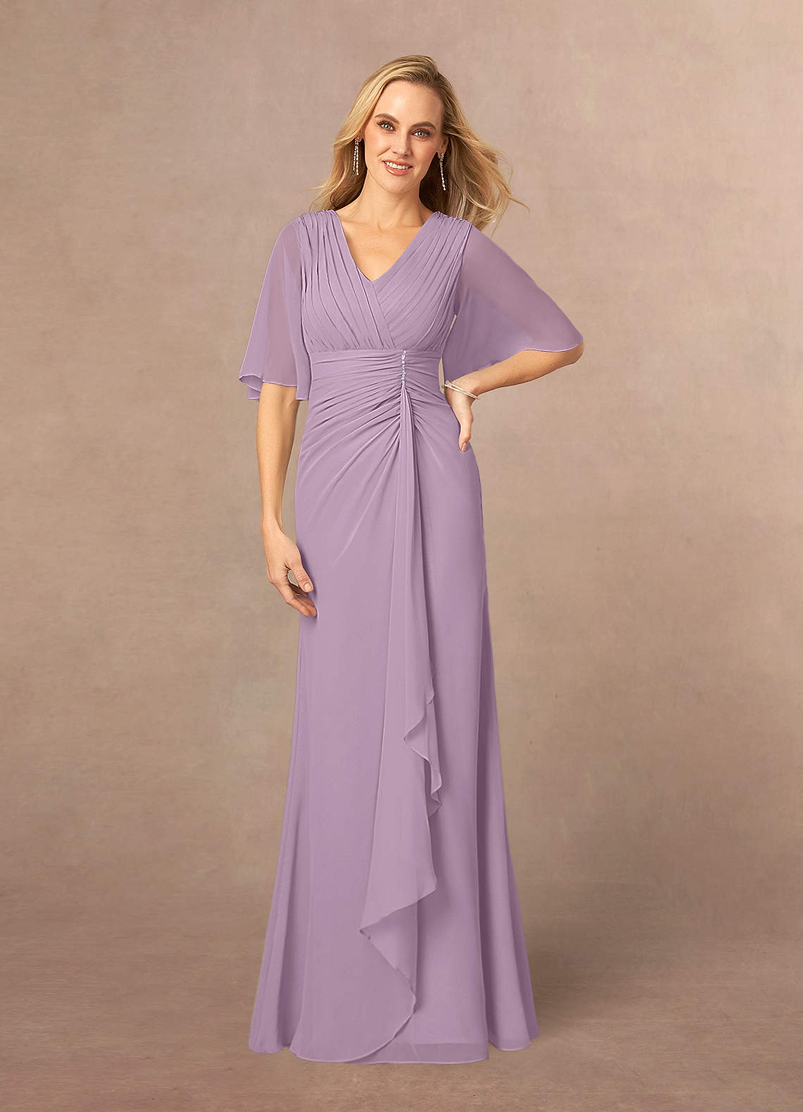 Azazie Carson Kleider für die Brautmutter A-Linie V-Hals Spitze Chiffon Kleid Blauregen image1