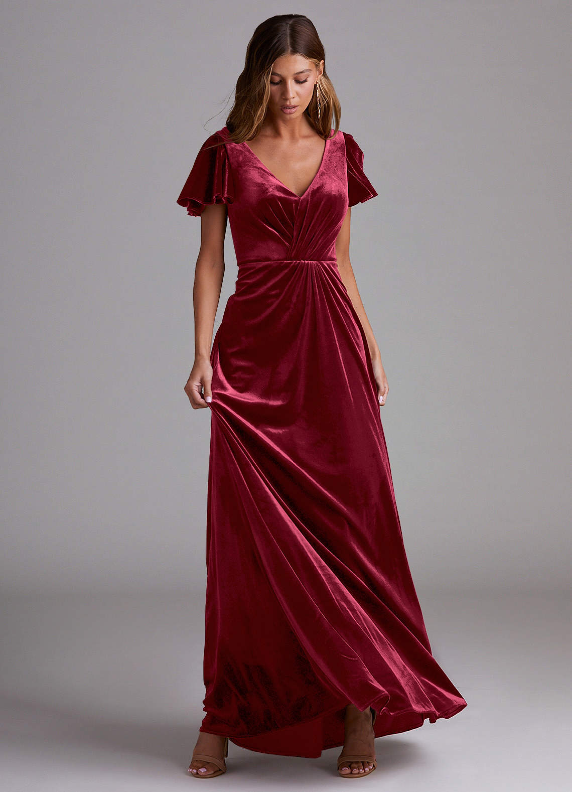 Azazie Soren Bridesmaid Dresses Burgundy A-Line Velvet Dress image3