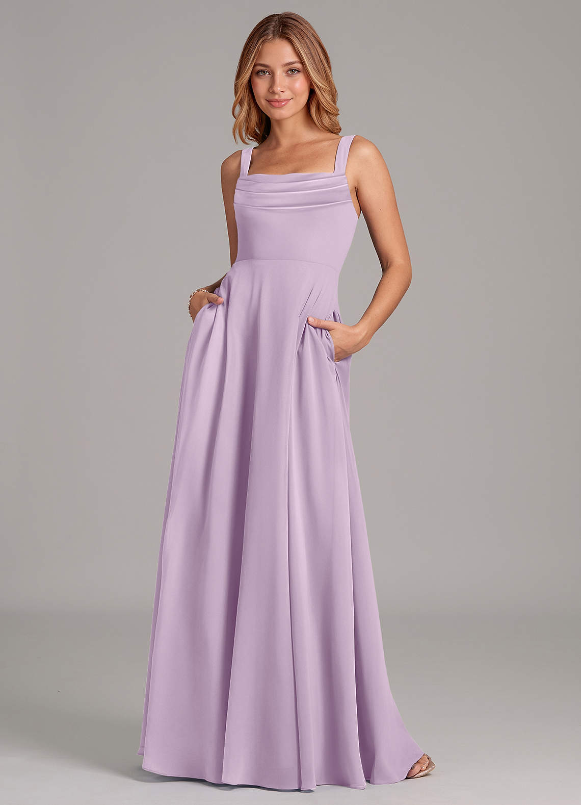 Azazie Shaude Bridesmaid Dresses Frosted Lilac A-Line Pleated Chiffon Dress image1