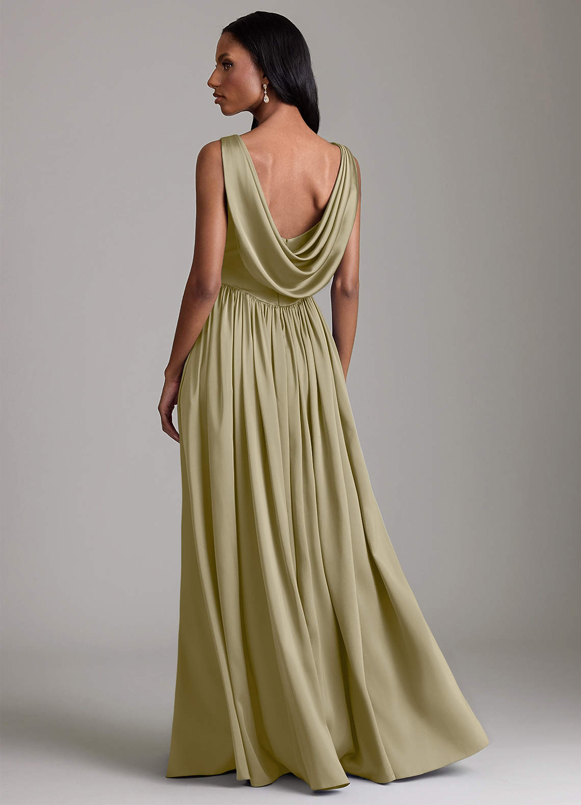 Azazie Novi Moss Green Stretch Satin Bridesmaid Dresses