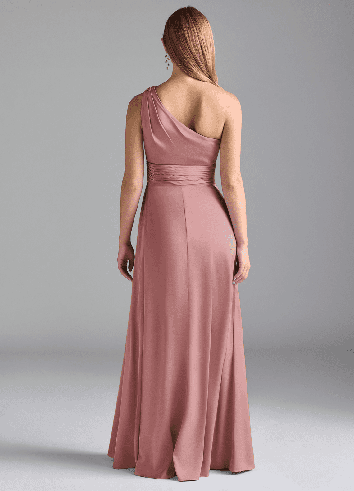 Azazie Dallas Vestidos de damas de honor Vestido de Rosa Polvorienta de Satén Elástico de Corte en A con Hombro unilateral image1