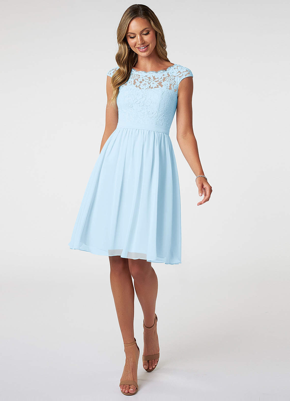 Azazie Shivani Final Sale Sky Blue A-Line Lace Chiffon Dress image1