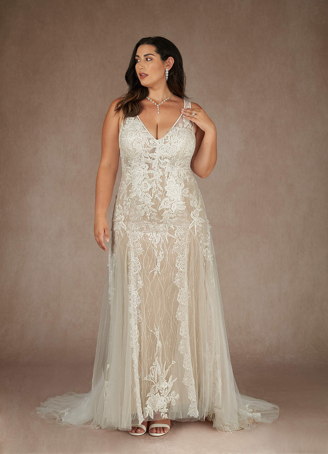 Azazie Konstantin Abiti da Sposa Abito Sirena in Tulle Lustrini Diamante Bianco Nudo image1