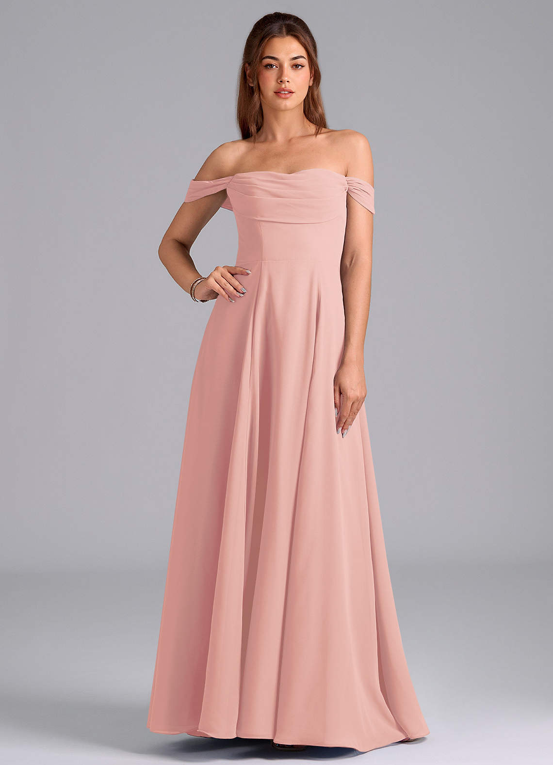 Azazie Almina Bridesmaid Dresses Rosette A-Line Off the Shoulder Chiffon Convertible Dress image1