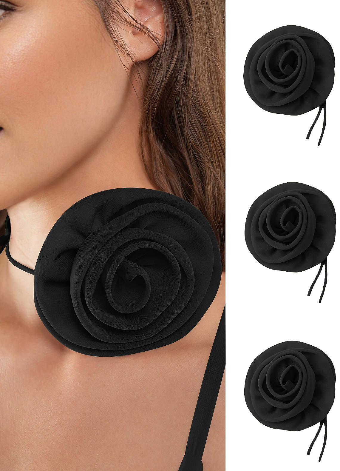 front Chiffon Rose Neck Tie