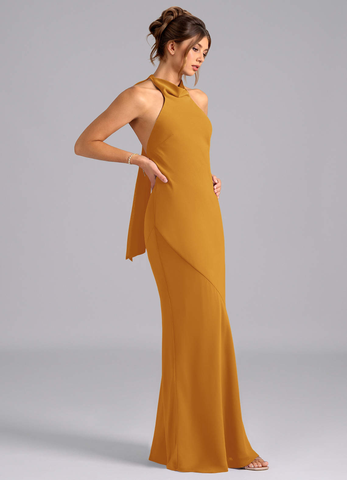 Azazie Velli Brudepigekjoler Havfrue Høj hals Chiffon Gulv-længde Kjole image3