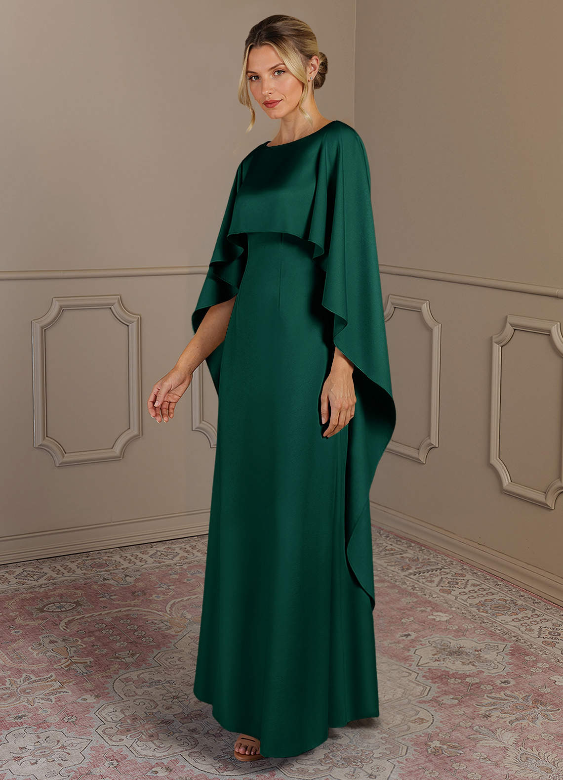 Azazie Eli vestidos de madre de la novia Vestido de Esmeralda de Satén Elástico de Recto con Cuello de barco image2