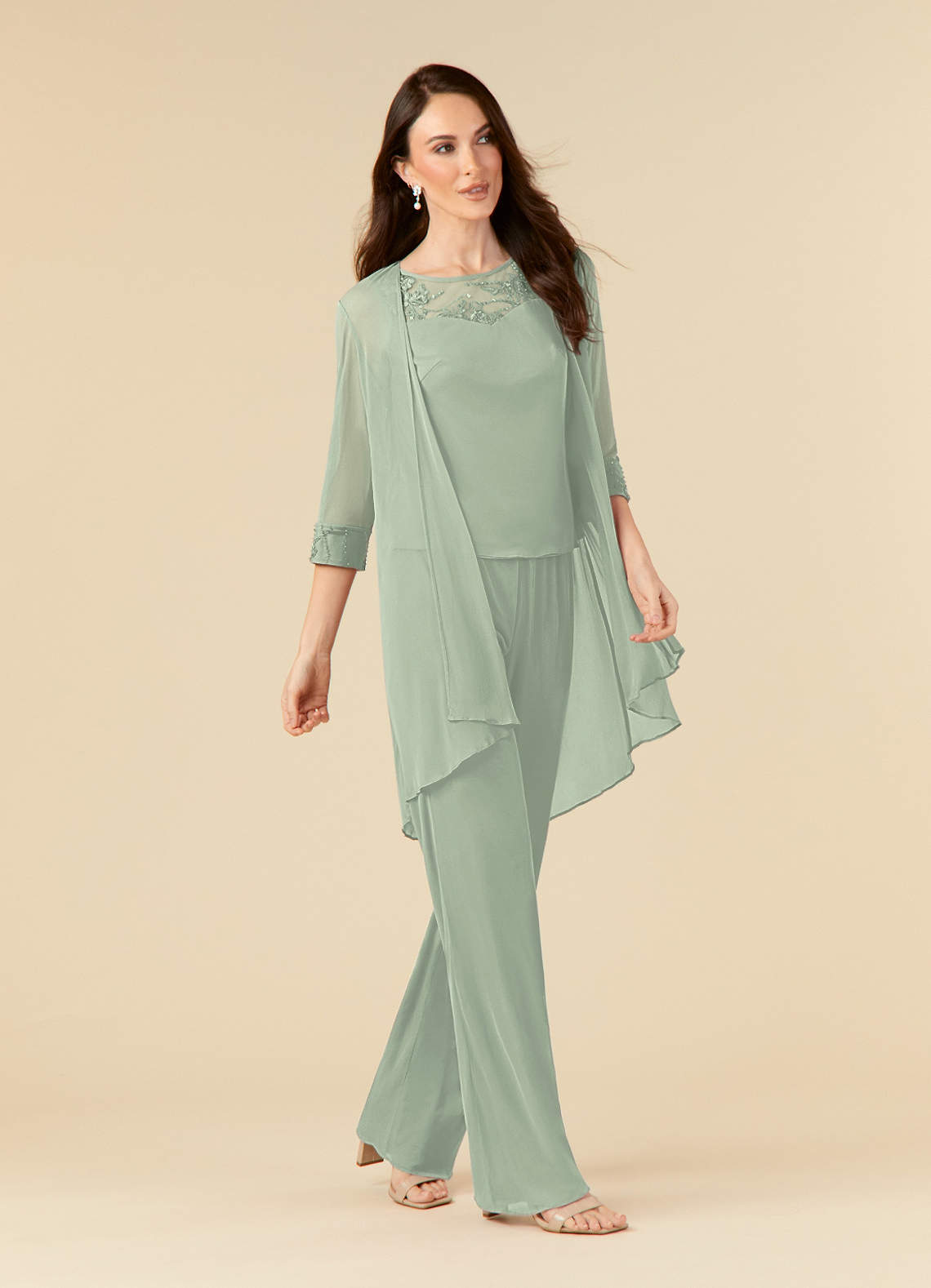 Azazie Frances Mother of the Bride Dresses Dusty Sage Jumpsuit/Pantsuit Scoop Mesh Dress image2