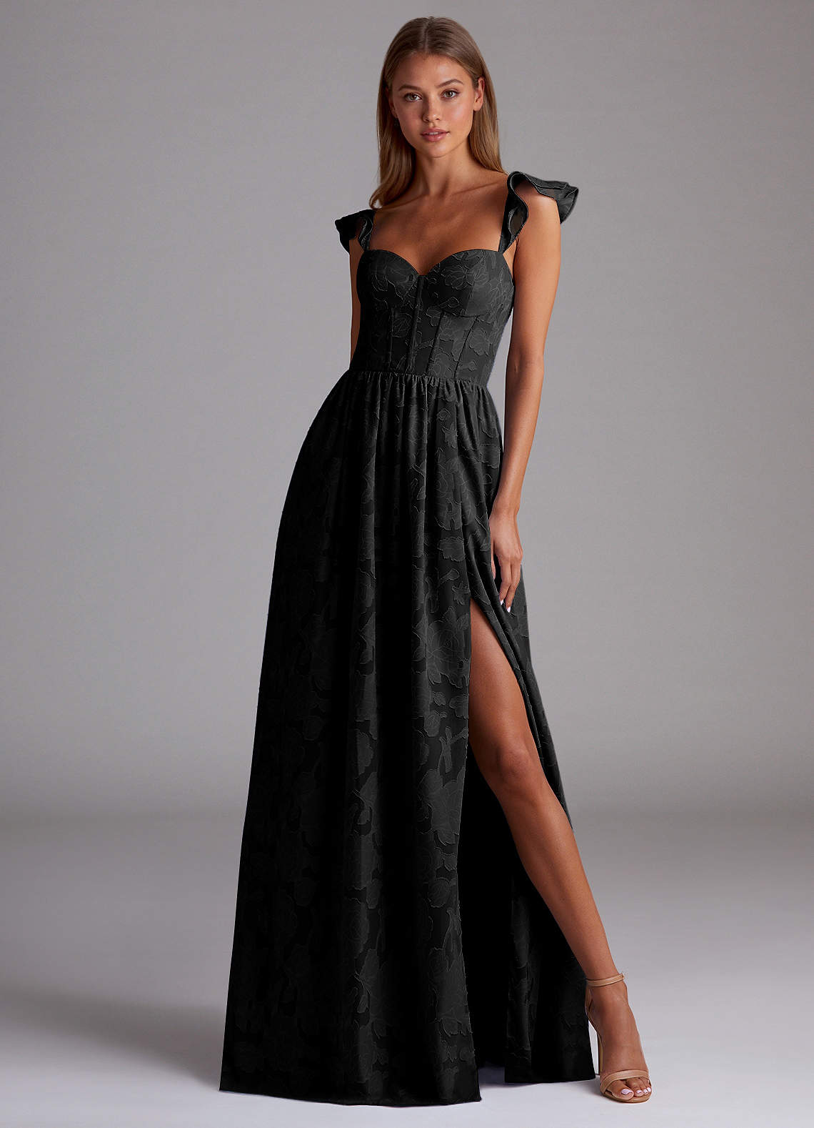 Azazie 2026 Sexy Corset Ruffles A-Line Prom Dress Black Gown