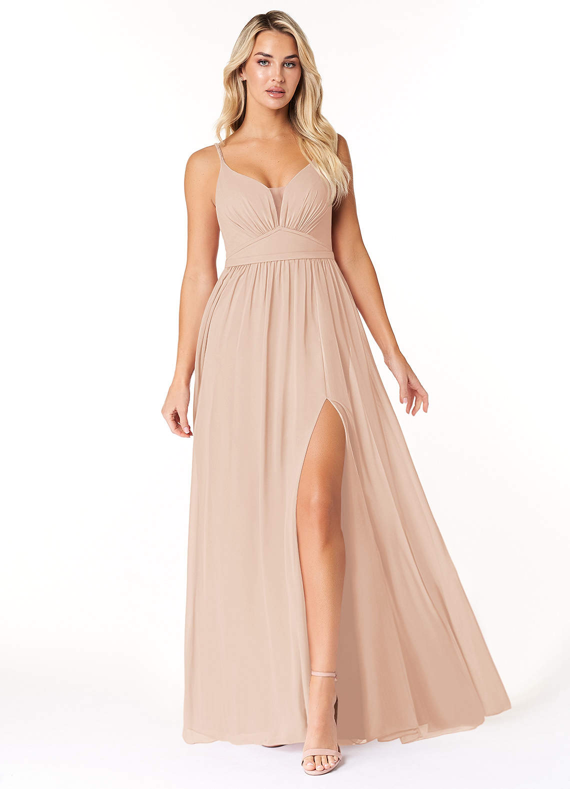 Azazie Rayna Bridesmaid Dresses English Rose A-Line V-Neck Pleated Chiffon Dress image1