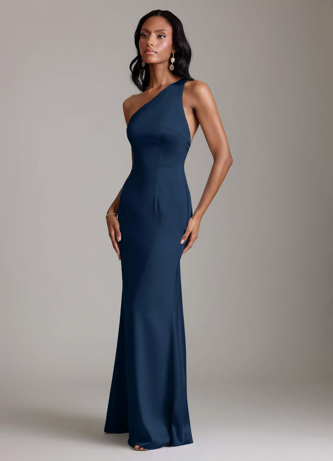 Azazie Voni Dark Navy Stretch Satin Bridesmaid Dresses | Azazie