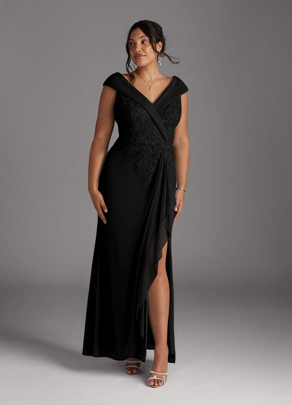 Azazie Calathea Mother of the Bride Dresses Black A-Line Lace Dress image1