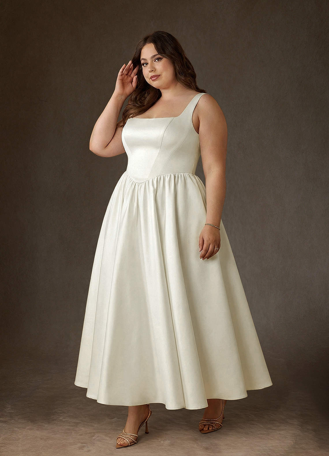 Azazie Verina Robes de mariée Robe Trapèze en Satin avec poches Crème image8