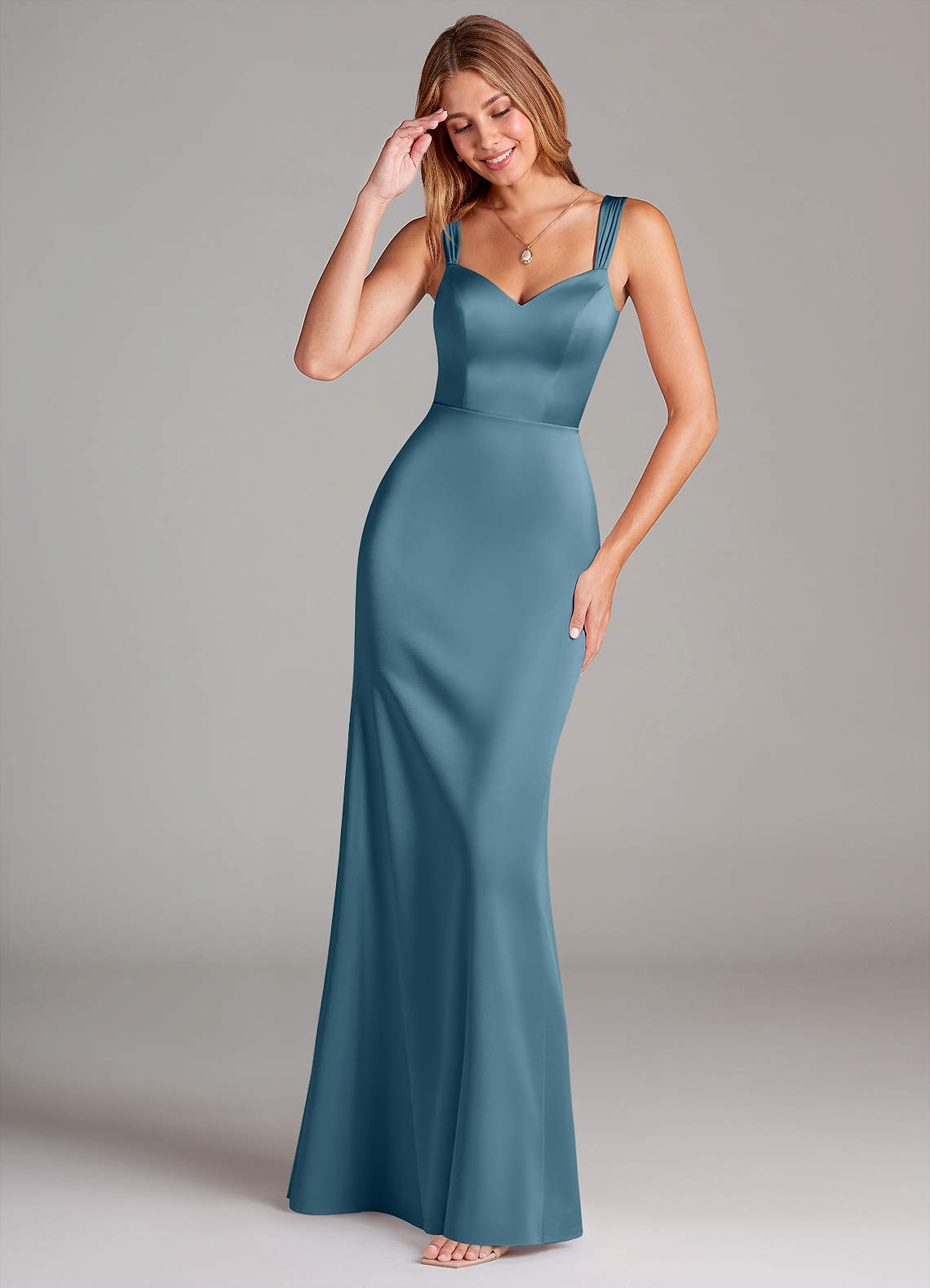 Azazie Denice Bridesmaid Dresses Bermuda A-Line Pleated Stretch Satin Dress image1