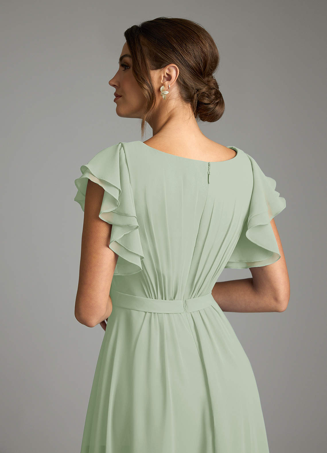 Azazie Daphne Modest Bridesmaid Dresses A-Line Ruffled Chiffon Floor-Length Dress image5