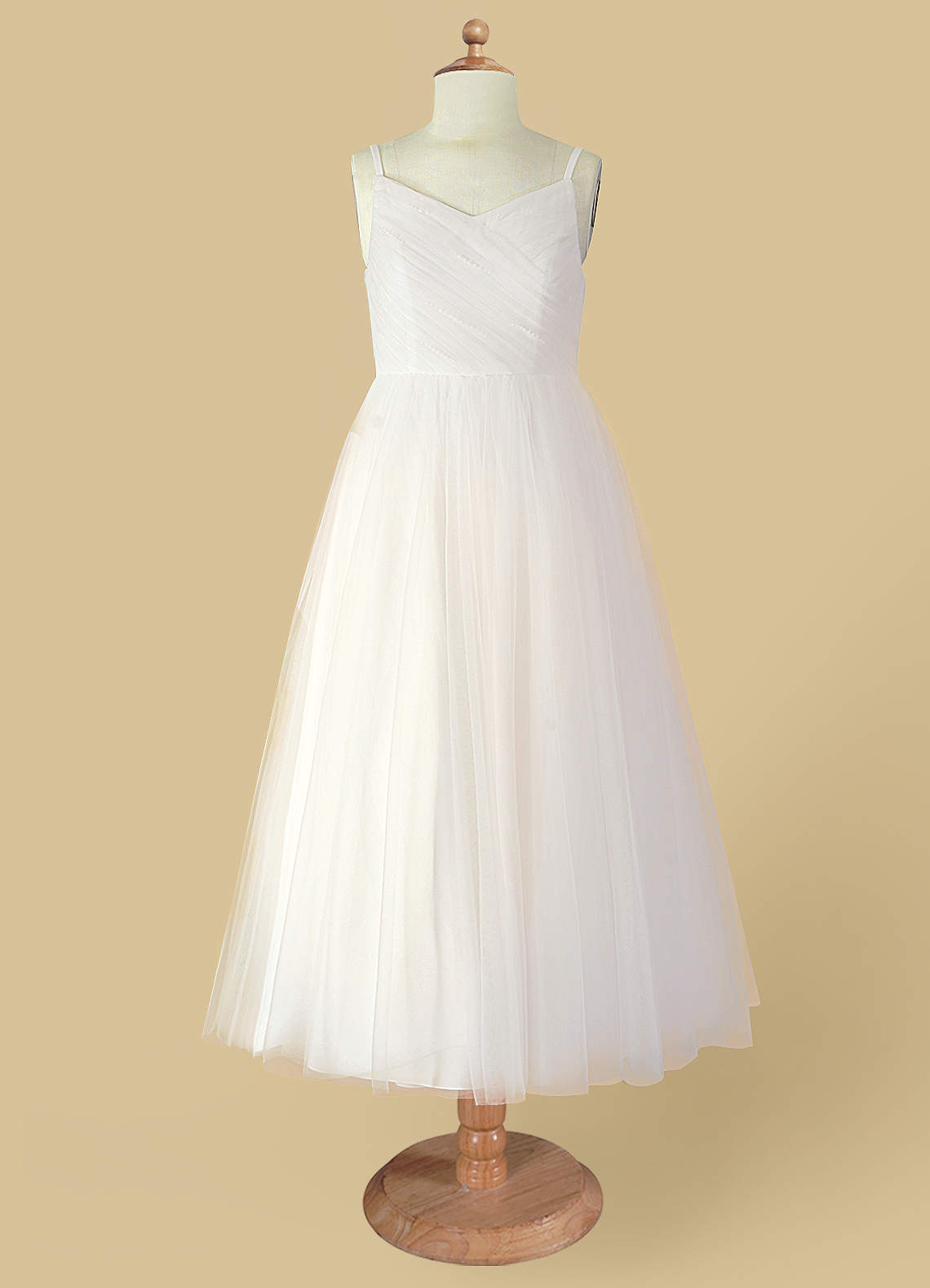 Azazie Amya Vestidos de florista Vestido Diamante Branco de Tule de Linha A com Plissado image5