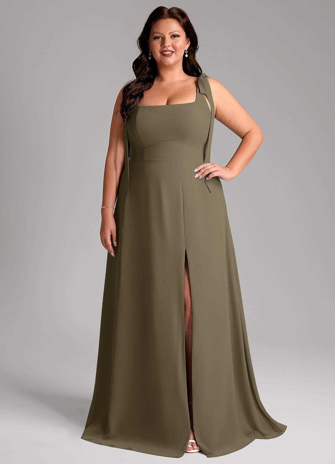 Azazie Debra Bridesmaid Dresses Willow Green A-Line with Pockets Chiffon Convertible Dress image1