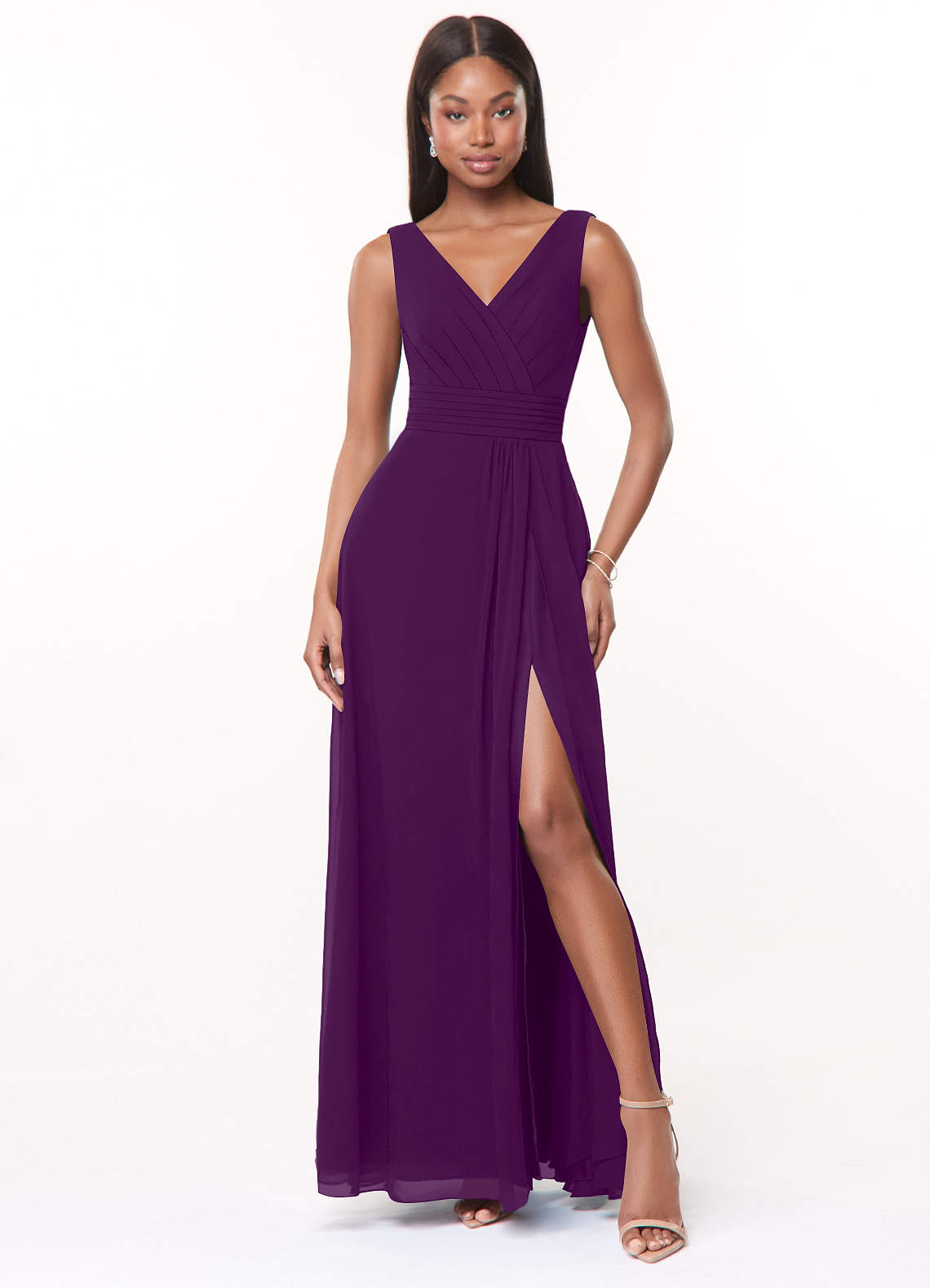 Azazie Karina Bridesmaid Dresses Grape A-Line Pleated Chiffon Dress image1