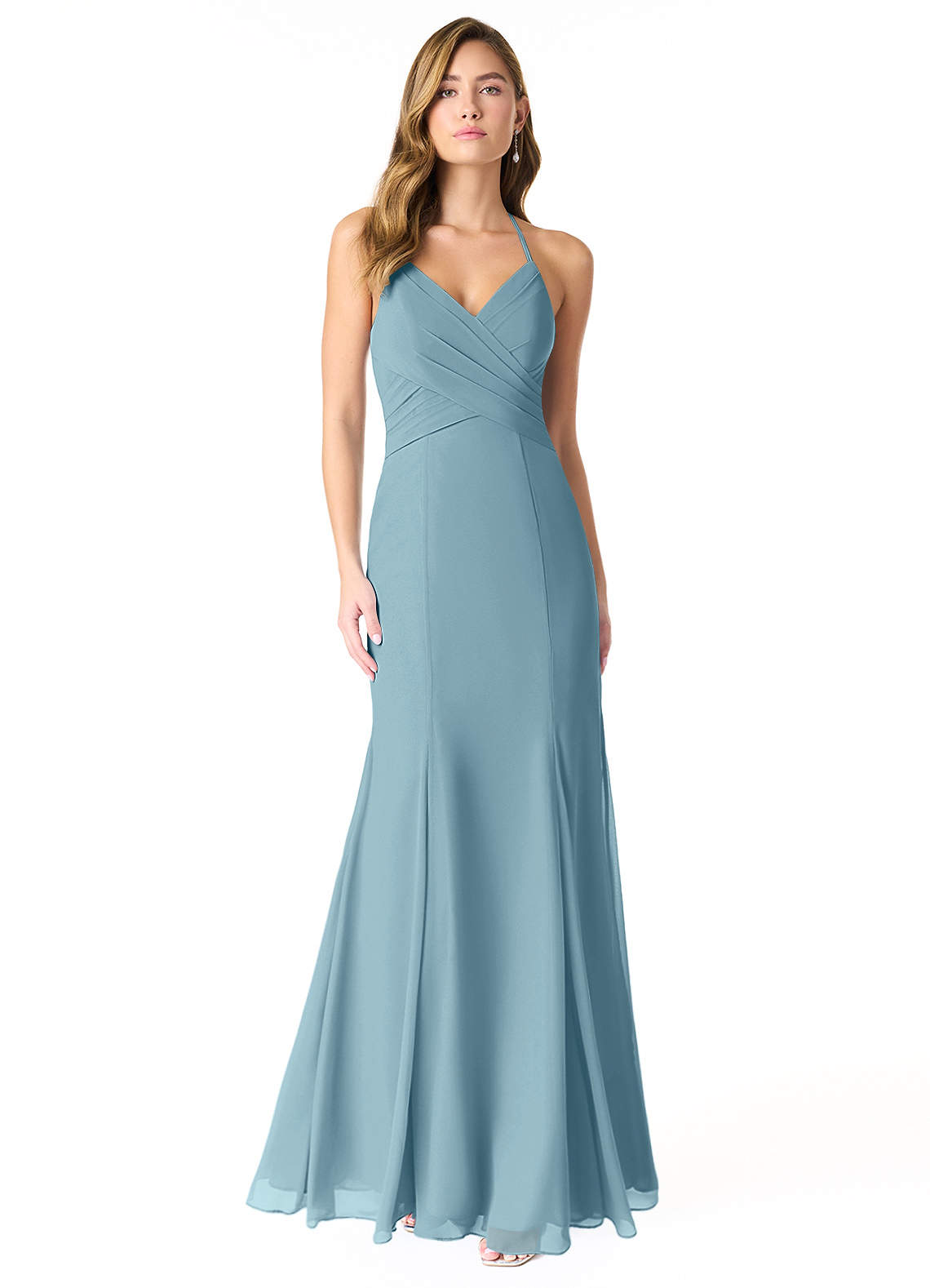 Azazie Carolina Abiti da Damigella Abito Sirena in Chiffon Increspato Blu Lunatico image1