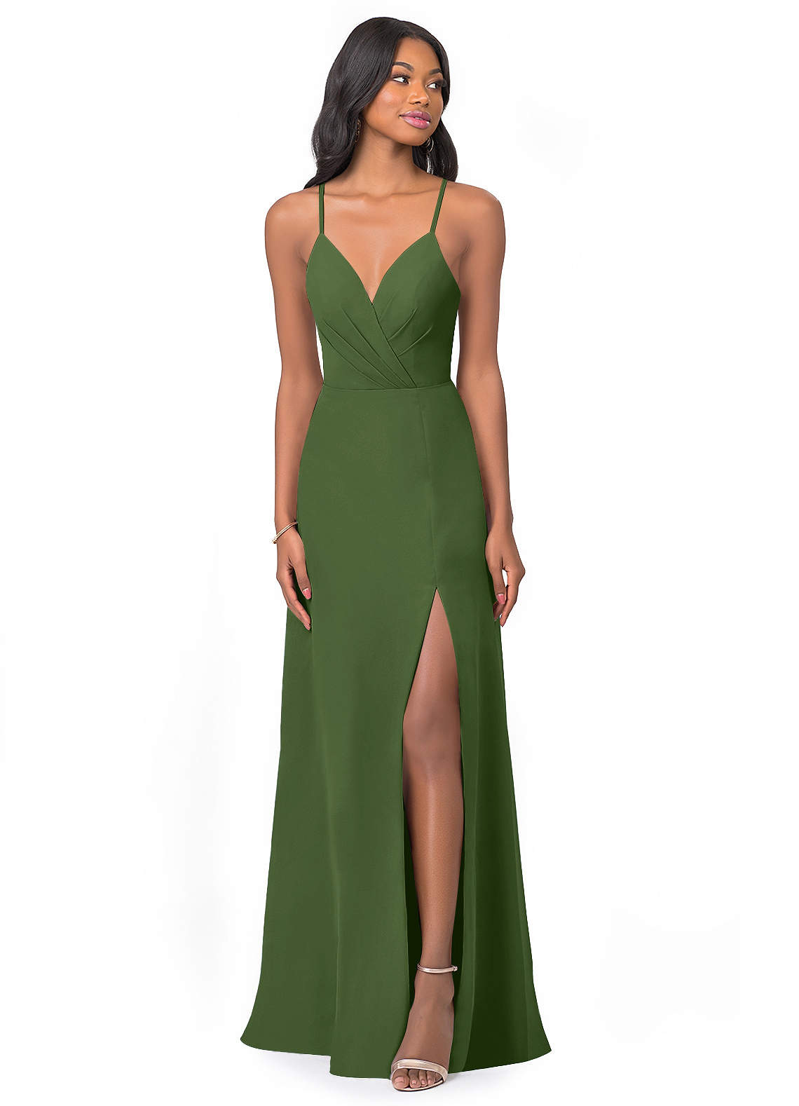 Azazie Everleigh Bridesmaid Dresses Olive A-Line Sweetheart Pleated Chiffon Dress image1