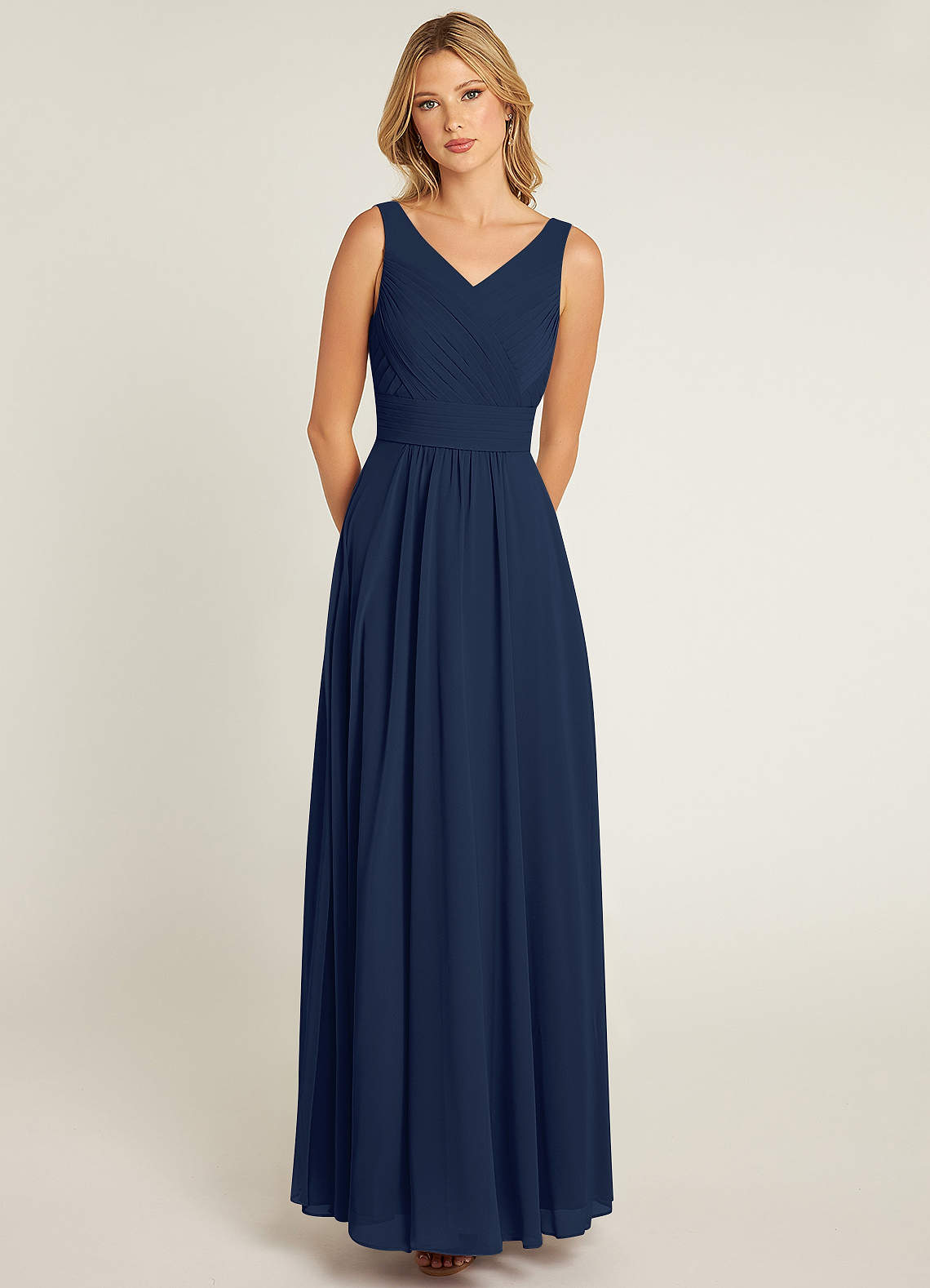 Azazie Pierrette Bridesmaid Dresses Dark Navy A-Line Pleated Chiffon Dress image1