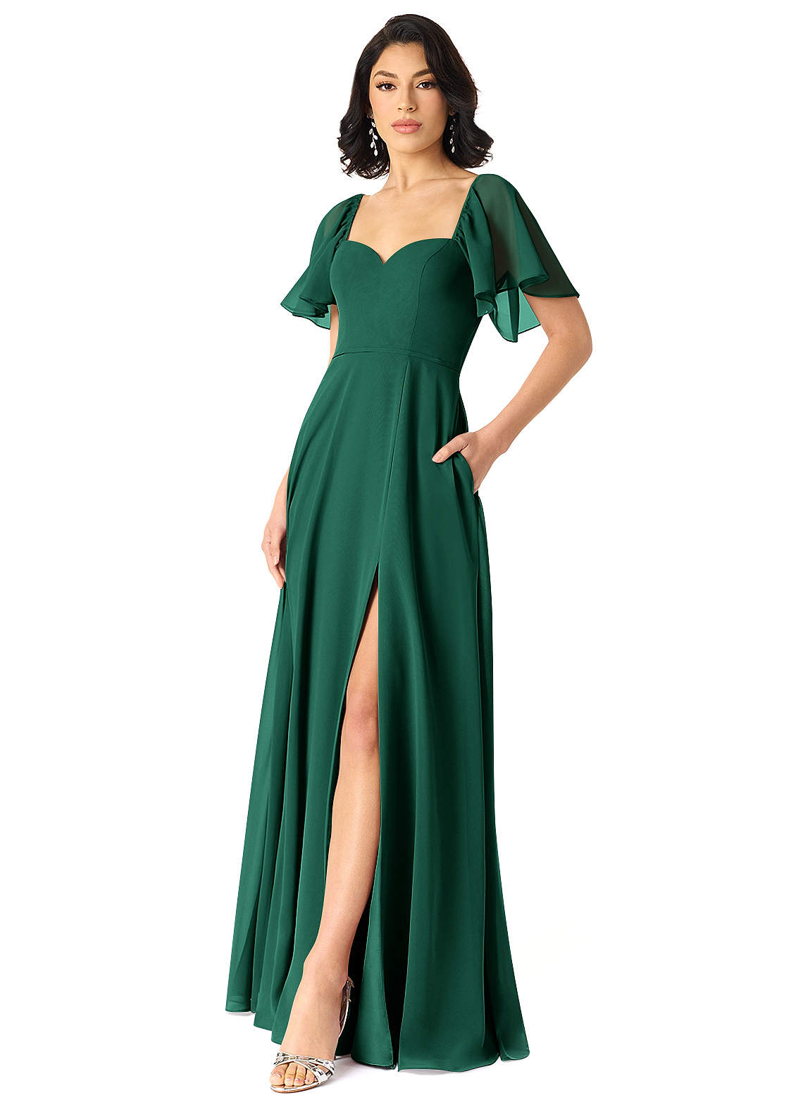 Azazie Chloe Emerald Chiffon Bridesmaid Dresses | Azazie