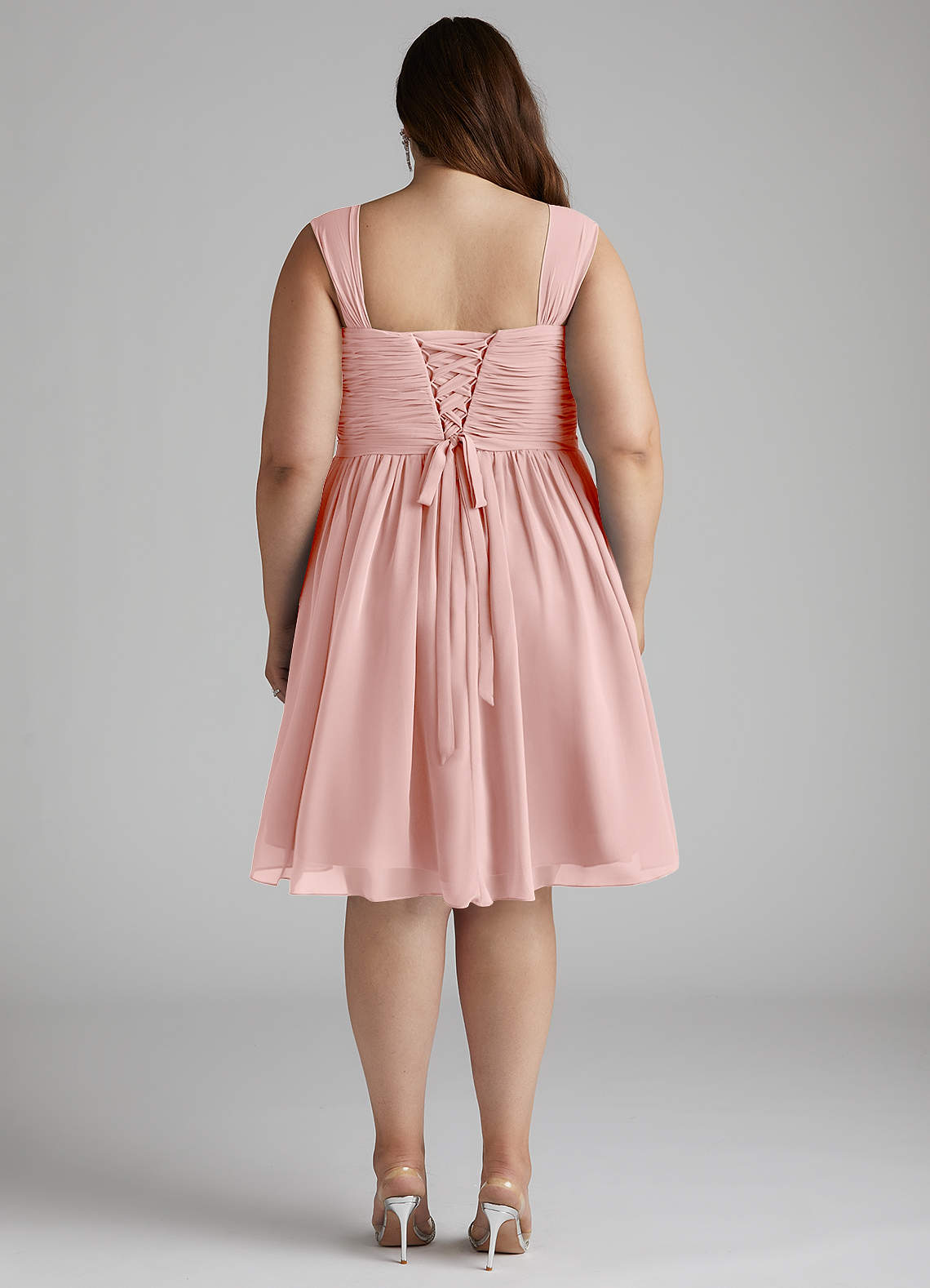Azazie Angie At-home Try On Dresses Agave A-Line Corset Chiffon Dress image13