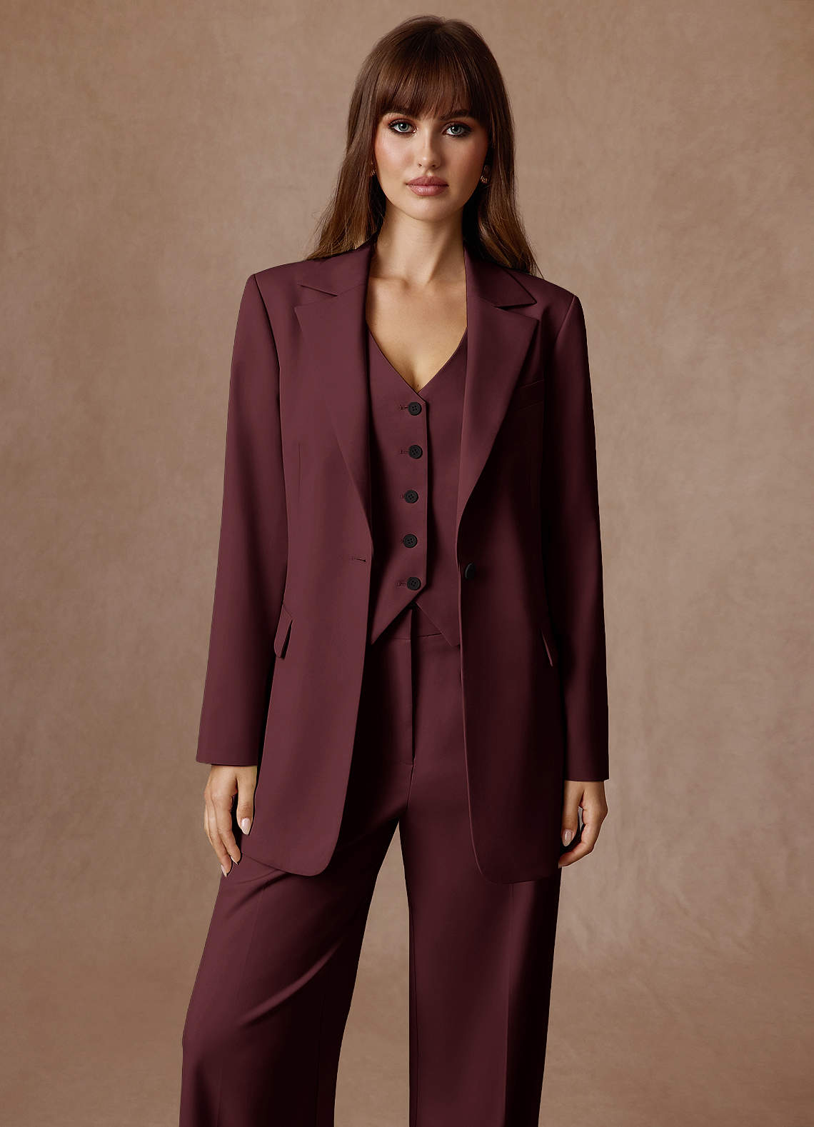 front Rowan Cabernet Refined Weave Performance 2-Piece Suit