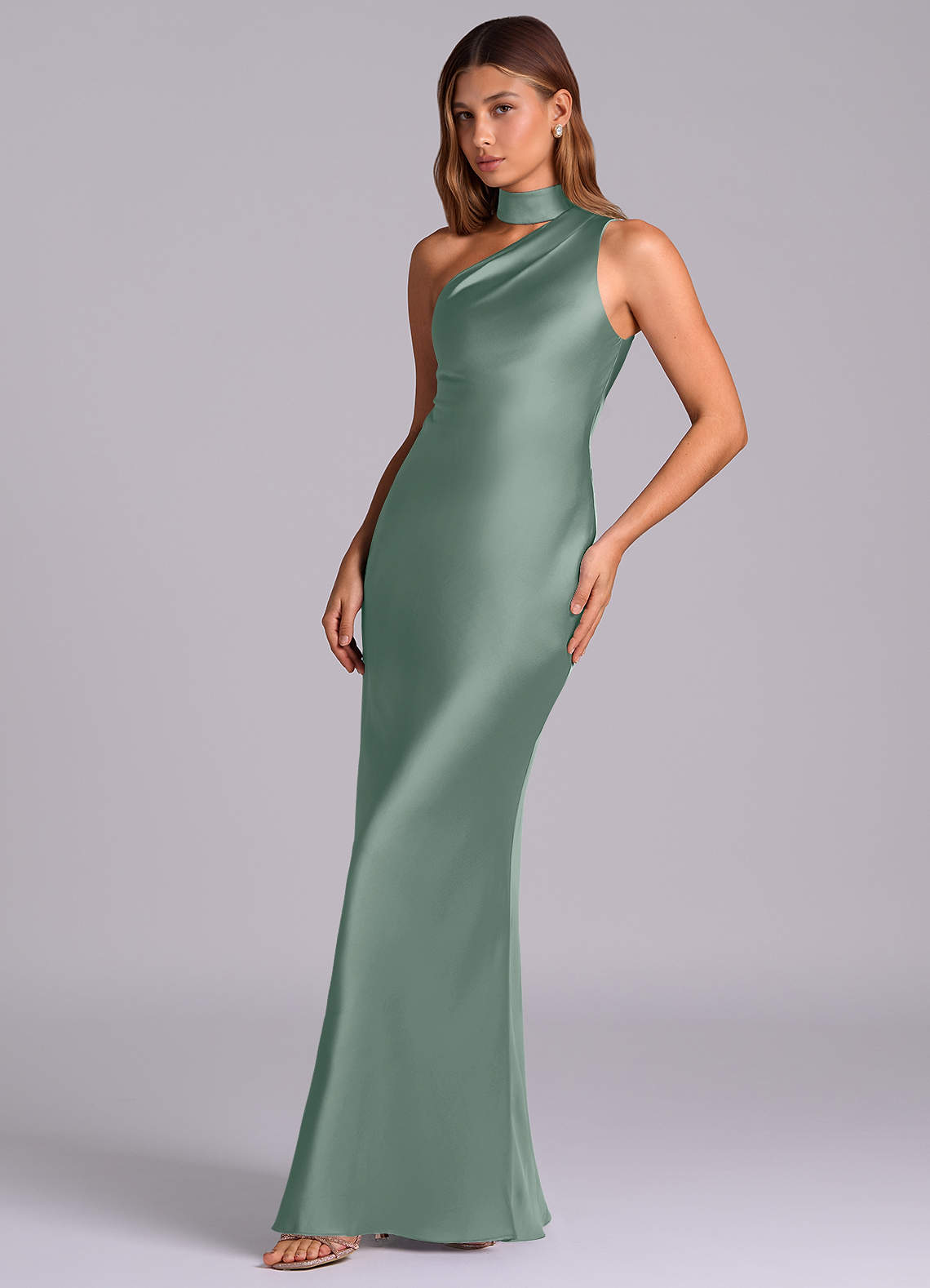 silver sage dress Azazie Emerson