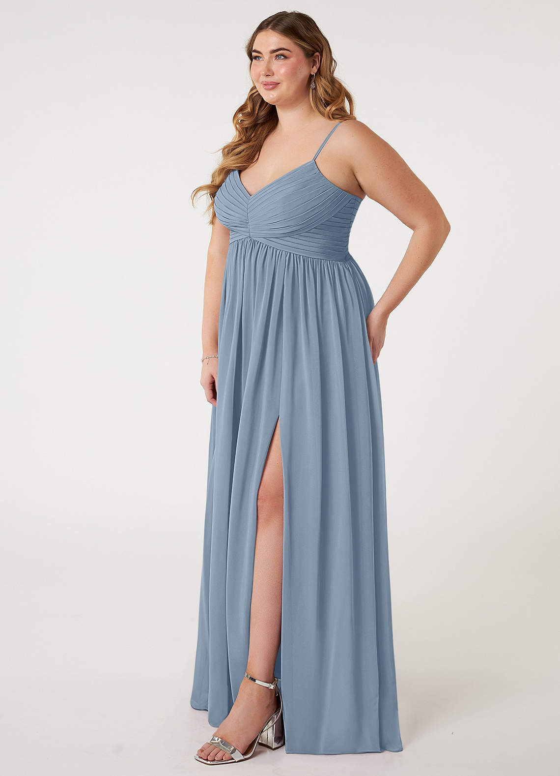Azazie Alia Bridesmaid Dresses Dusty Blue A-Line Pleated Chiffon Dress image7