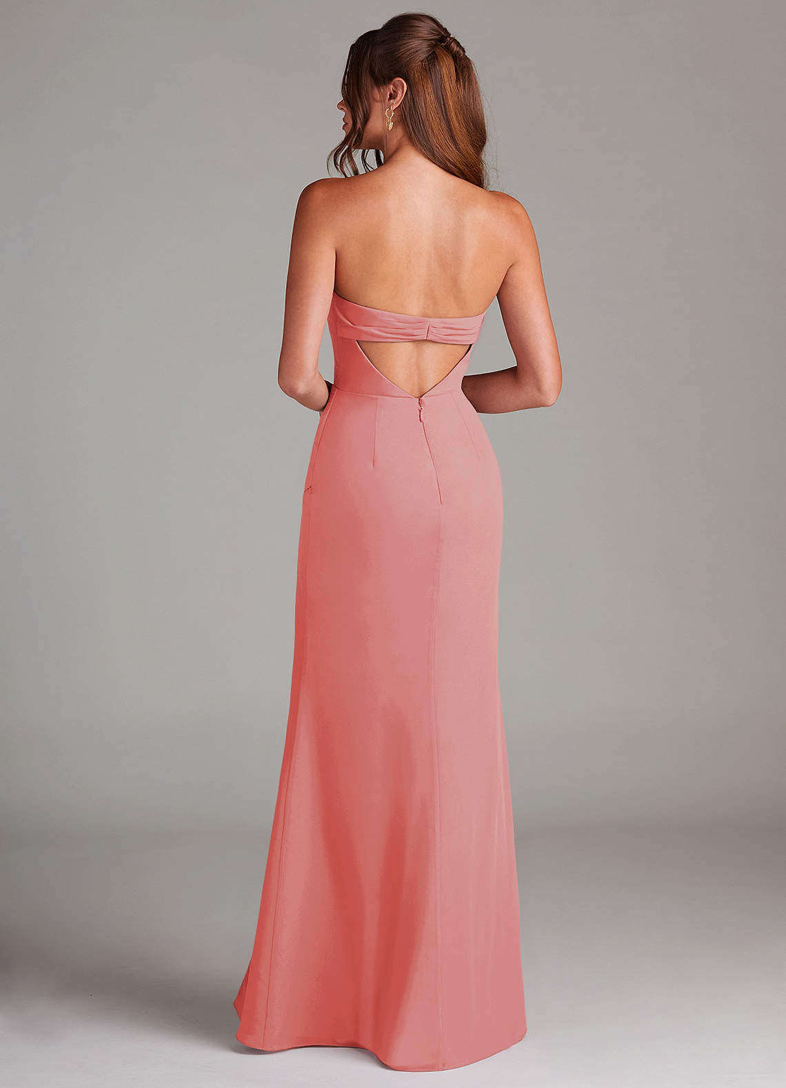 coral strapless bridesmaid dress Azazie Leonis