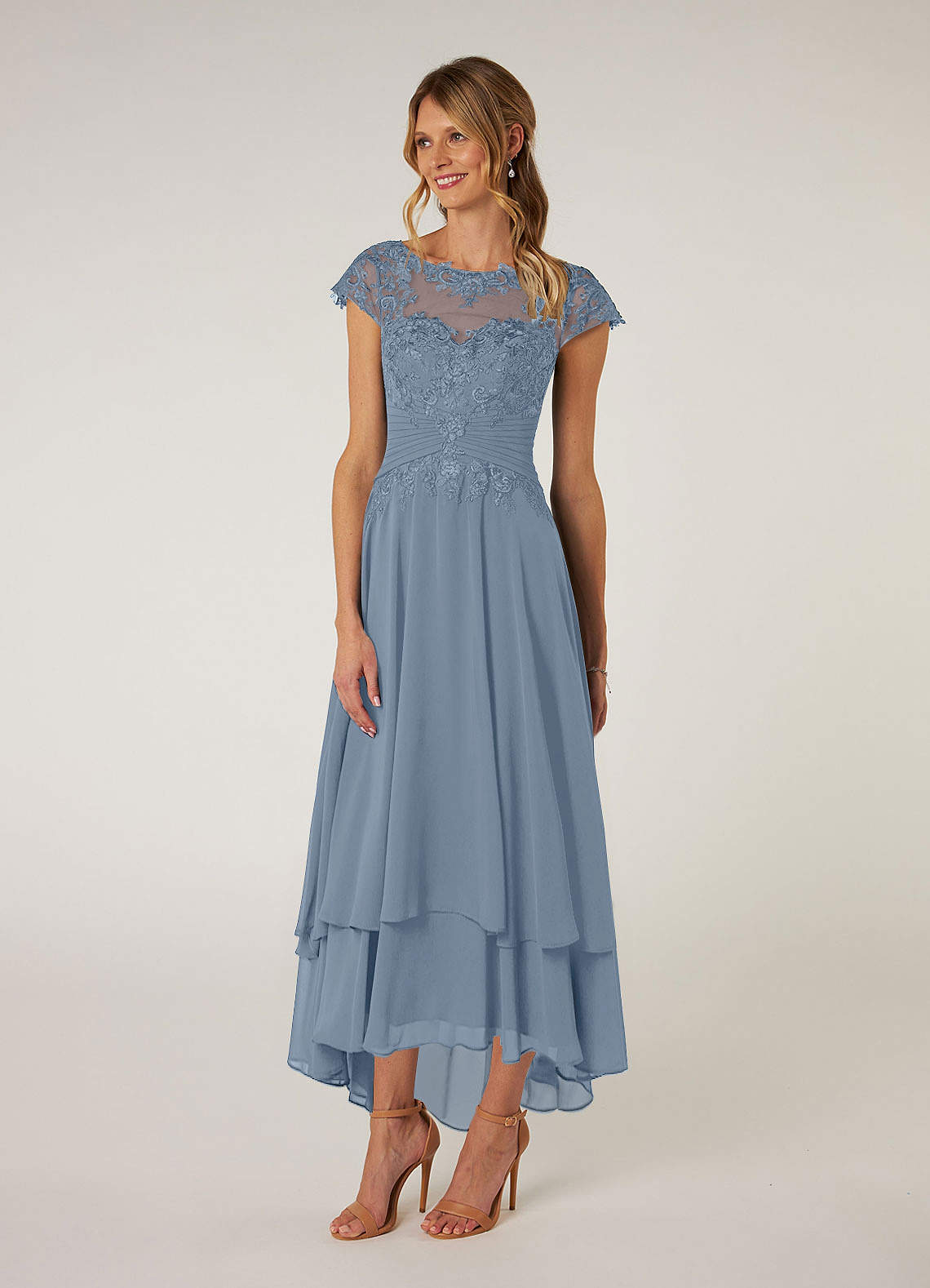 Azazie Shonda Mother of the Bride Dresses Dusty Blue Lace Chiffon Dress image2