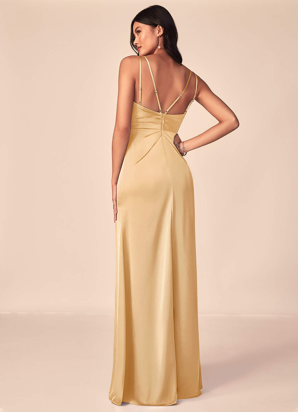 Azazie Aqua Gold Stretch Satin Bridesmaid Dresses | Azazie