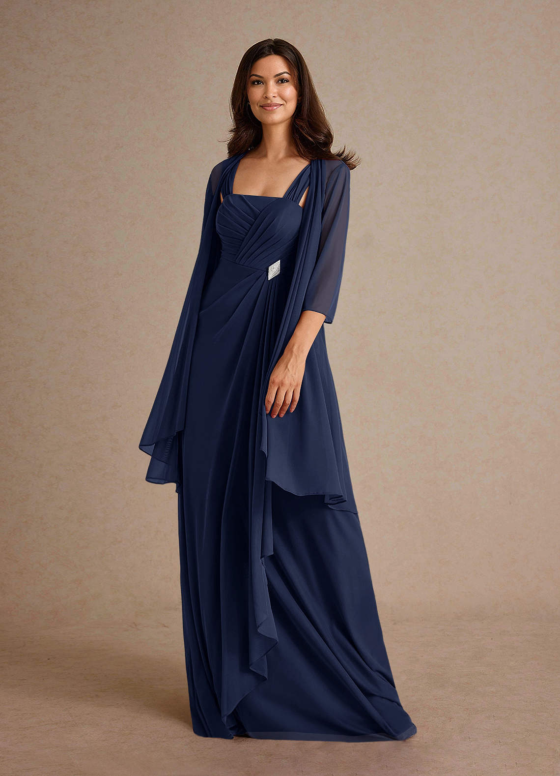 Azazie Clinton Dark Navy A-Line Pleated Mesh Dress Ready to Ship | Azazie