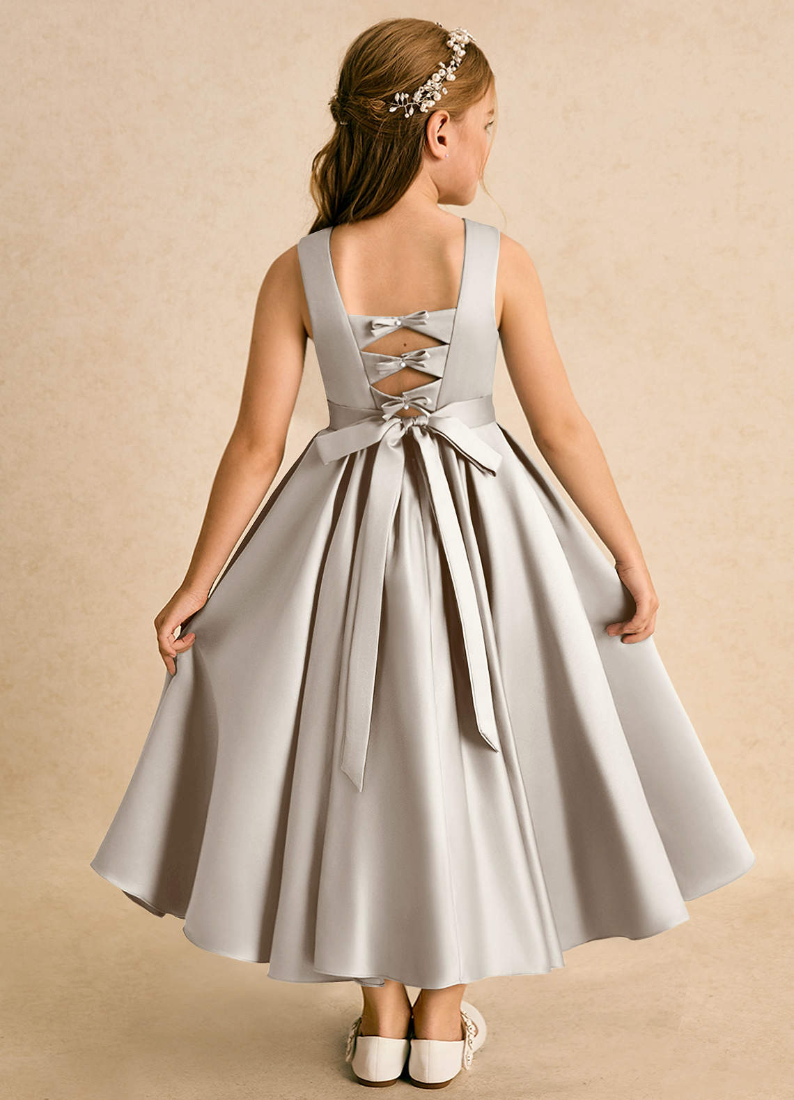 Azazie Junebuj vestidos de niña de las flores Vestido de Escarcha de Satin Mate de Princesa con Plisado image1