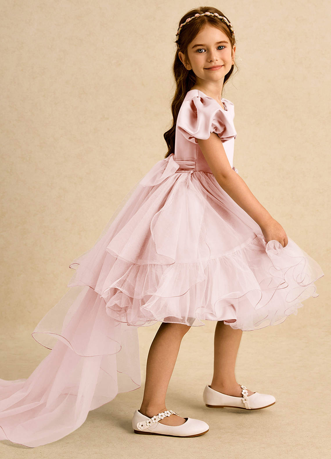 Azazie Cocoa Abiti da Ragazza di Fiori Abito Principessa in Tulle Plissettato Rosa Rossore image1