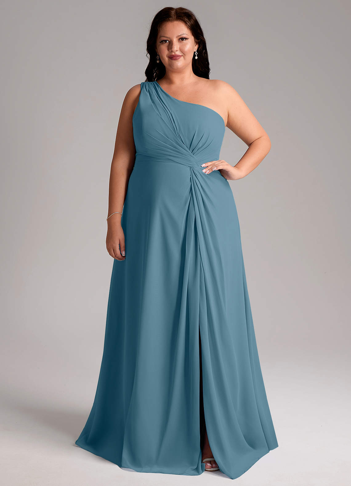 Azazie Brooke Bridesmaid Dresses Bermuda A-Line One Shoulder Chiffon Dress image1