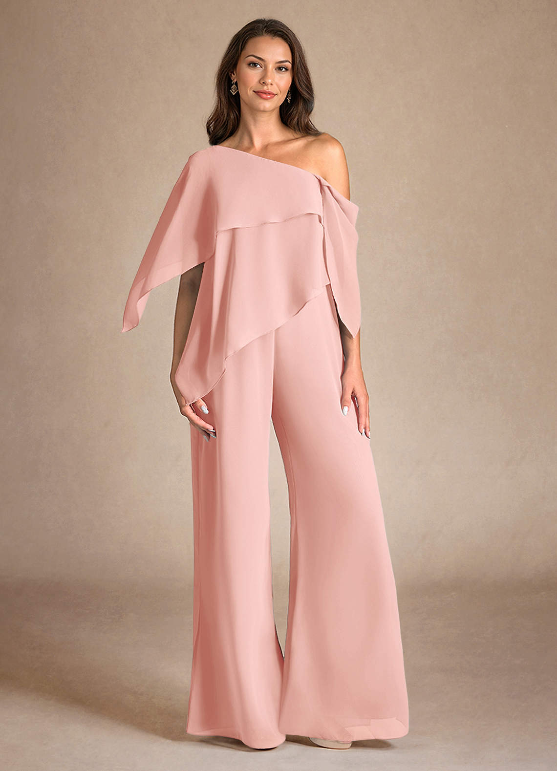Azazie Jumpsuit/Pantsuit Asymmetrical neckline Floor-Length Chiffon Mother of the Bride or Groom Dresses - Rosette