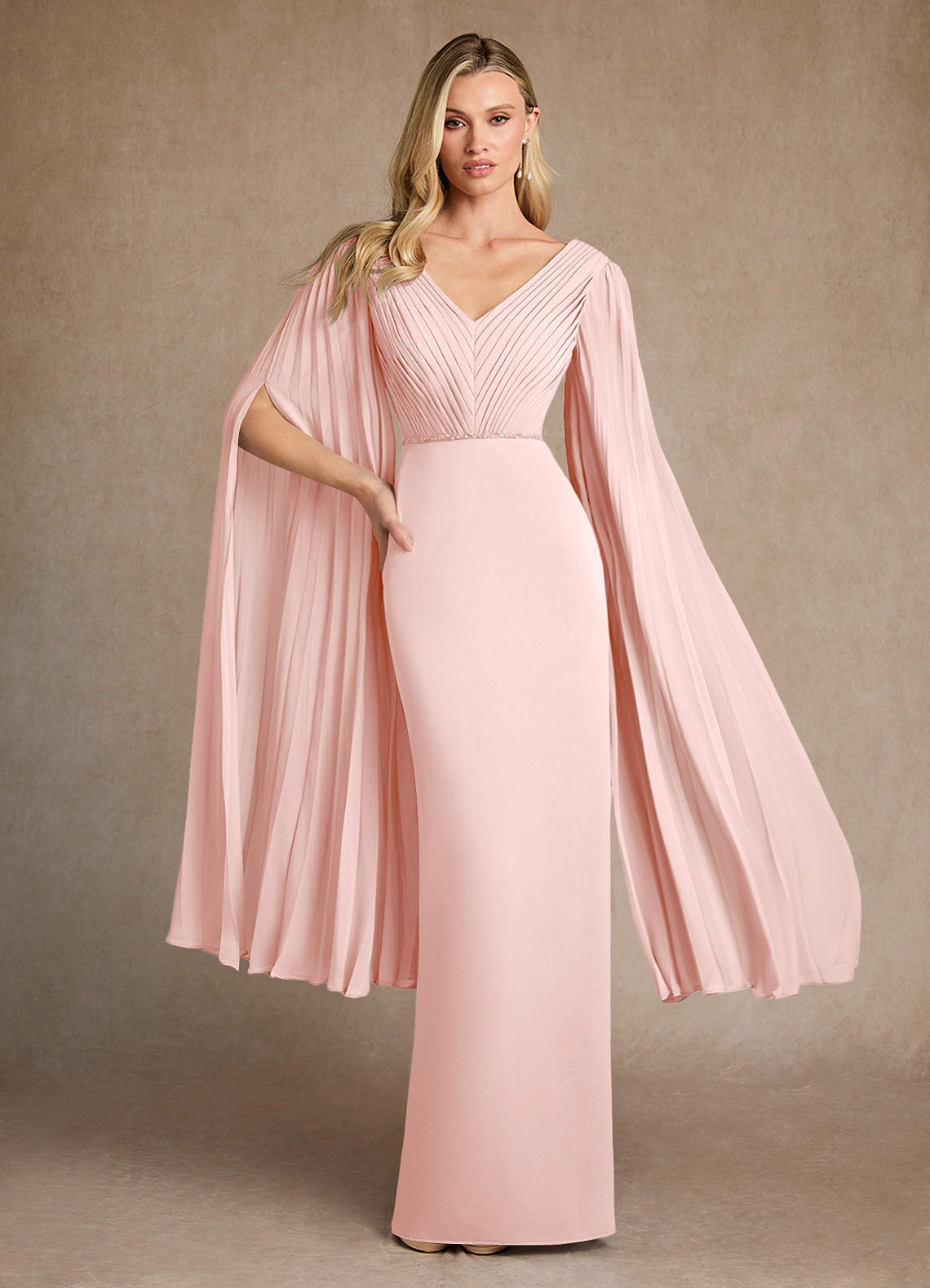 Azazie Ellsworth Klänningar till brudens mor Klänning Kolumn i Stretch crepe Plisserad Rodnande Rosa image1