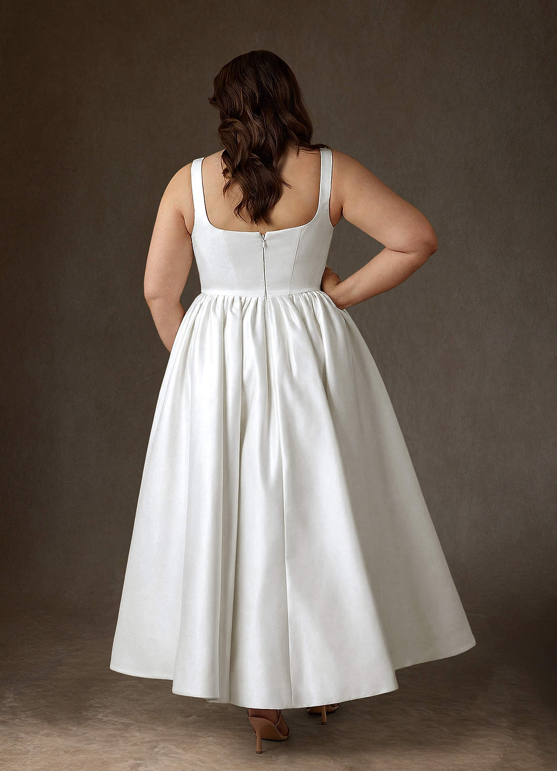 Azazie Verina At-home Try On Dresses Diamond White A-Line with Pockets Satin Dress image9