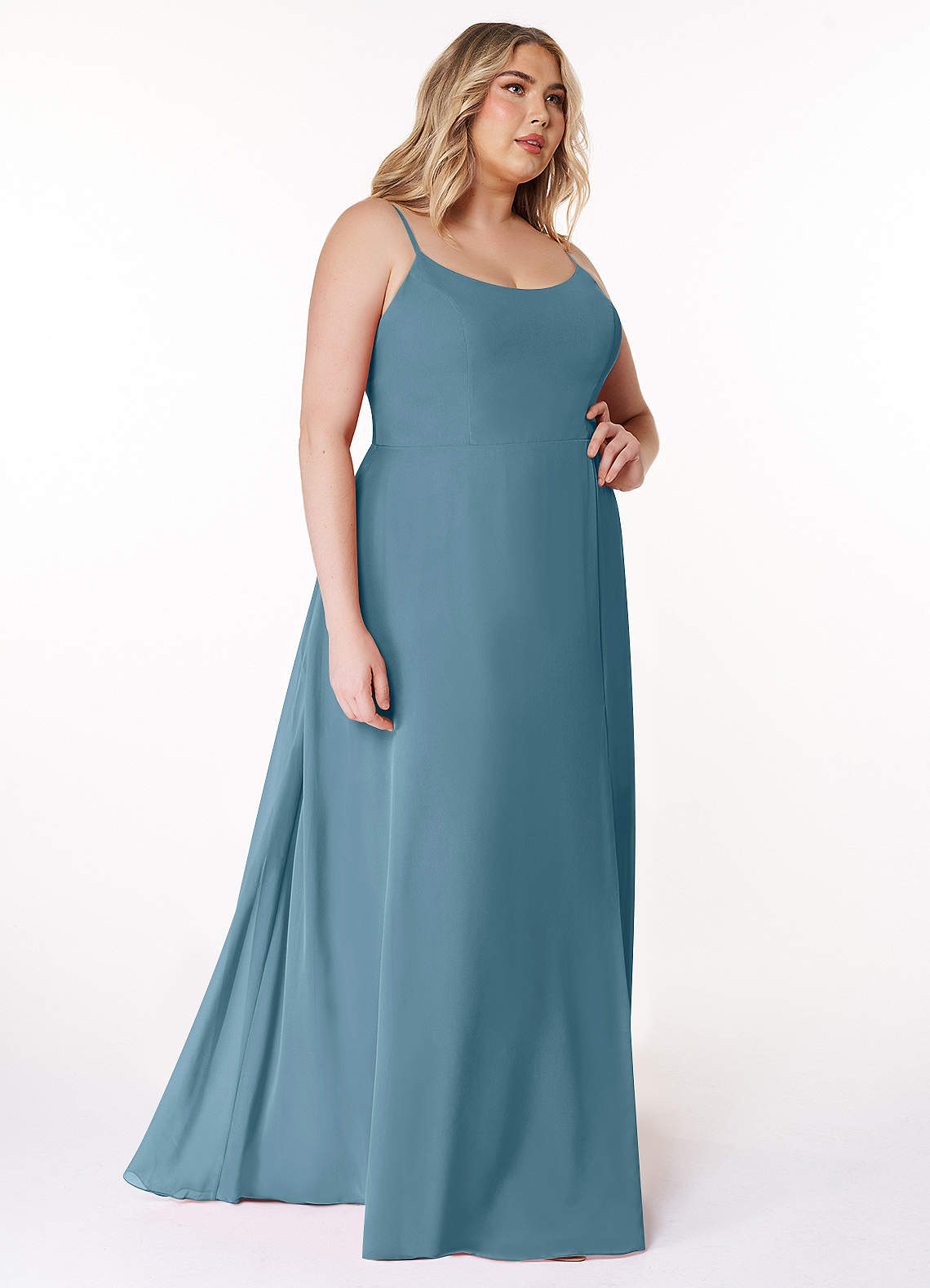 a line scoop floor length chiffon bridesmaid dress A-line Scoop Floor-Length Chiffon Bridesmaid Dress With Ruffle RoseProm